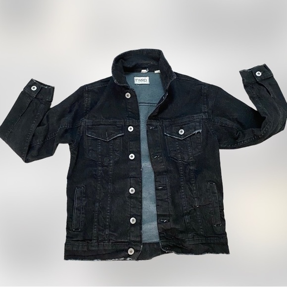 Frwd black denim jacket button down thrashed look youth 10-12 - Picture 1 of 5